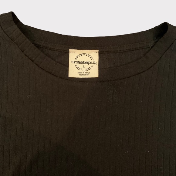 One Step Up Vintage Ribbed Long Sleeve Top w/Gathered Shoulders Black Size L - Picture 4 of 7
